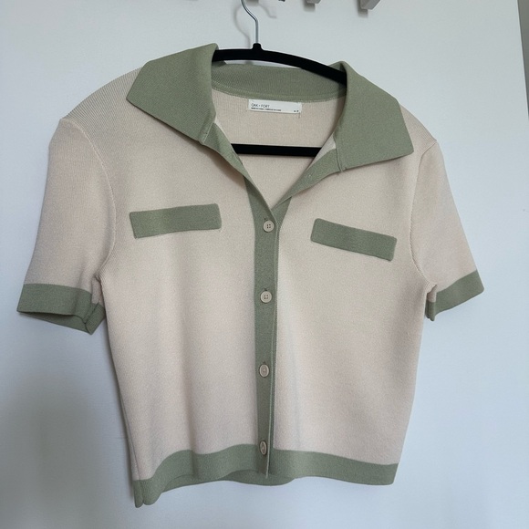OAK + FORT Tops - OAK + FORT Cream and Green Knit Cardigan